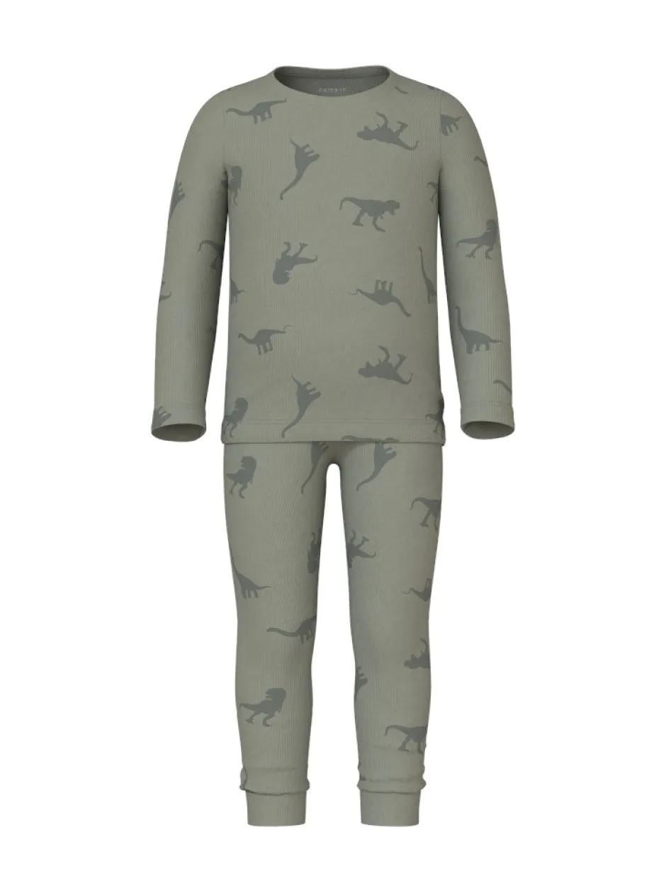 Lasten Yöasu, NMMNIGHTSET AGAVE GREEN DINO RIB Armeijanvihreä>Name It New