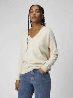 Naisten Neule, OBJTHESS L/S V-NECK KNIT PULLOVER NOOS Luonnonvalkoinen>Object Sale