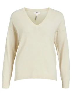Naisten Neule, OBJTHESS L/S V-NECK KNIT PULLOVER NOOS Luonnonvalkoinen>Object Sale