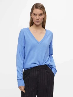 Naisten Neule, OBJTHESS L/S V-NECK KNIT PULLOVER NOOS>Object Hot