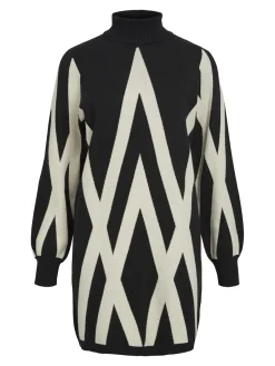 Naisten Neulemekko, OBJRAY L/S KNIT ROLLNECK DRESS AOP NOOS>Object Discount