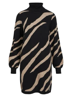 Naisten Neulemekko, OBJRAY L/S KNIT ROLLNECK DRESS AOP NOOS>Object Online