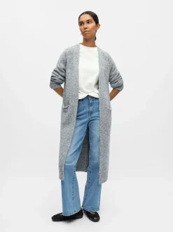 naisten neuletakki, OBJMILU LS LO LONG KNIT CARDIGAN>Object