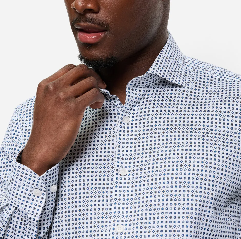 miesten kauluspaita, 051 LEVEL 5 BODY FIT STRETCH MICROPRINT>Olymp Hot