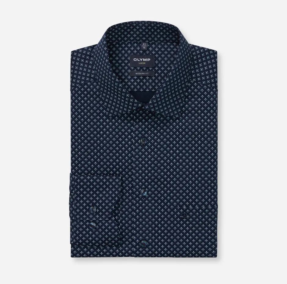 miesten kauluspaita, 042 LUXOR MODERN FIT MICROPRINT>Olymp Discount