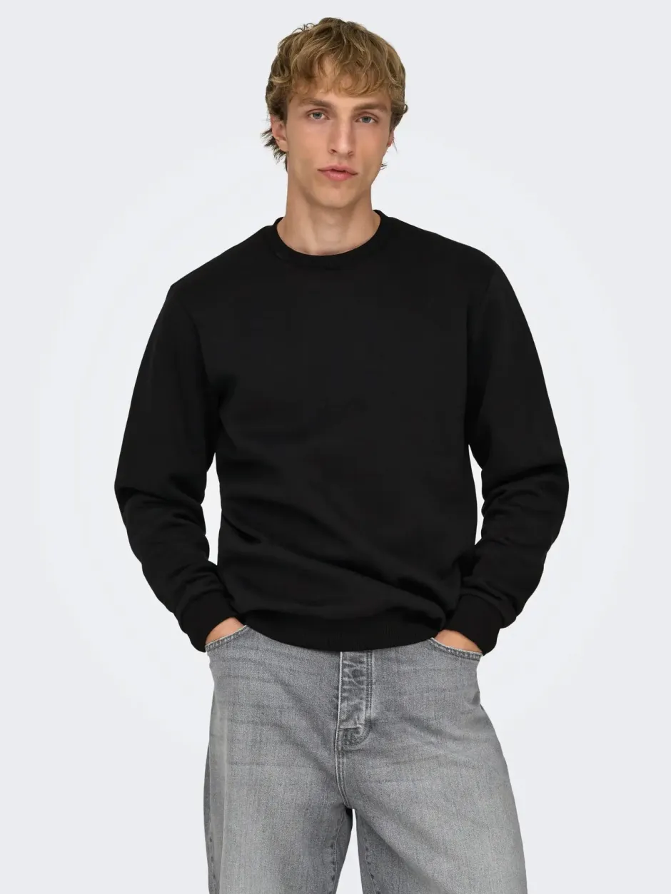 miesten collegepaita ONSCERES Crew Neck, musta>Only and Sons Discount