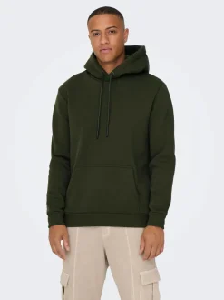Miesten Huppari, ONSCERES LIFE HOODIE SWEAT NOOS Armeijanvihreä>Only and Sons Clearance