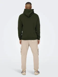 Miesten Huppari, ONSCERES LIFE HOODIE SWEAT NOOS Armeijanvihreä>Only and Sons Clearance