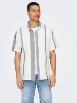 Miesten Kauluspaita, CAIDE STRIPE LINEN SHIRT NOS>Only and Sons Online