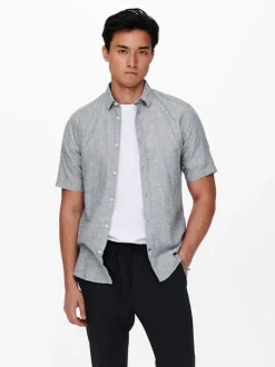 Miesten Kauluspaita ONSCAIDEN SS SOLID LINEN>Only and Sons Discount
