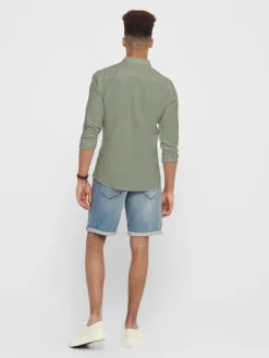 Miesten Kauluspaita CAIDEN PELLAVA Armeijanvihreä>Only and Sons