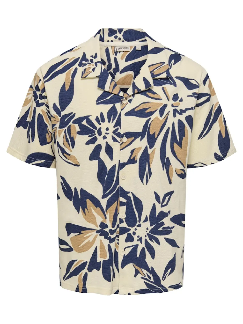 miesten lyhythihainen kauluspaita, PIERO AOP SS JERSEY SHIRT>Only and Sons Sale