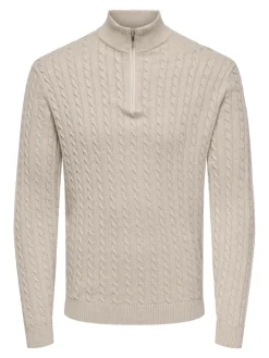miesten neulepusero ONSLOUI CABEL HALF ZIP KNIT,>Only and Sons