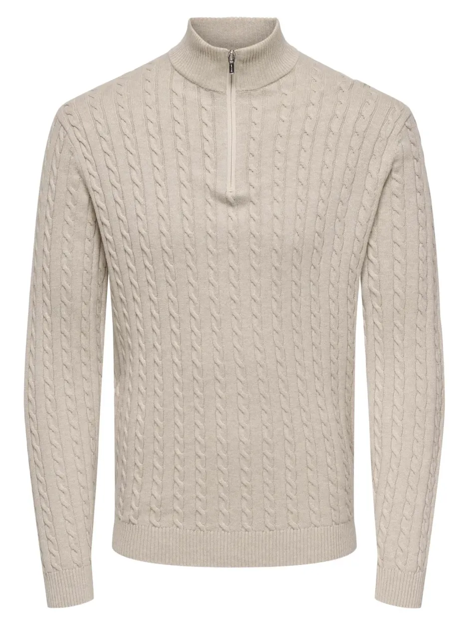 miesten neulepusero ONSLOUI CABEL HALF ZIP KNIT,>Only and Sons