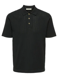 miesten paita ONSMOON REG 12 SS Polo Knit, musta>Only and Sons Sale