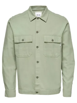 Miesten Pellava Paitatakki, Kenneth Overshirt Armeijanvihreä>Only and Sons Sale