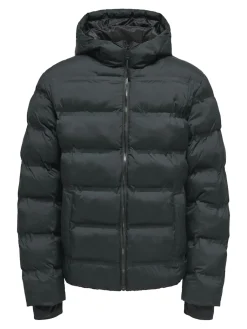 miesten takki K UNION SEAMLES LIFE HOOD PUFFER JACKET, musta>Only and Sons Sale