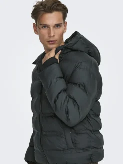 miesten takki K UNION SEAMLES LIFE HOOD PUFFER JACKET, musta><noscript><img width=