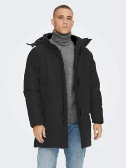Miesten Talvitakki Carl Long Quilted Coat>Only and Sons Clearance