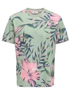 Miesten T-paita ONSKLOP REG SS FLORAL TEE Vihreä Kuosi>Only and Sons Best