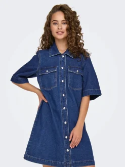 mekko ONLBELLE S/S Button Dress DNM, sininen><noscript><img width=