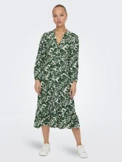 naisten mekko, ONLMILANA 7/8 DRESS WVN Vihreä Kuosi>Only Best