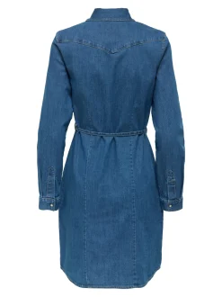 naisten mekko, ONLSASIA LS STRECH DENIM DRESS NOOS Indigo><noscript><img width=
