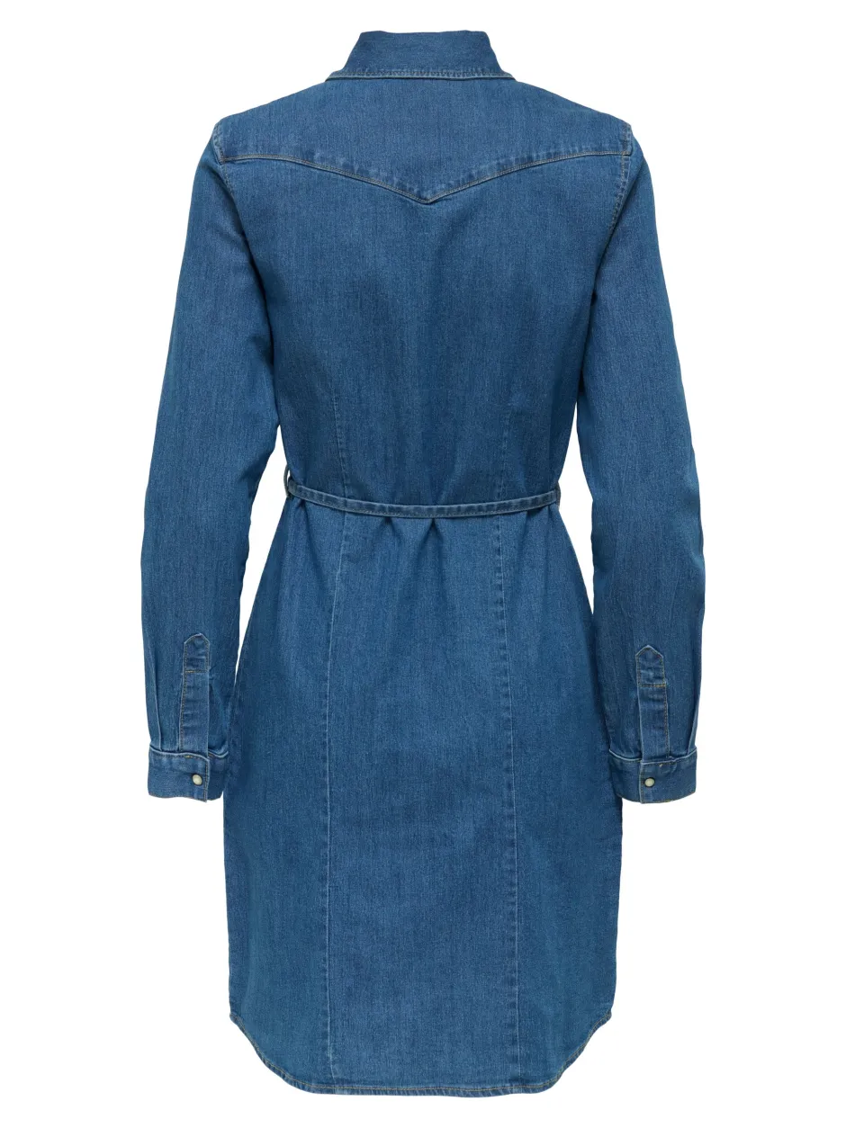 naisten mekko, ONLSASIA LS STRECH DENIM DRESS NOOS Indigo>Only Outlet