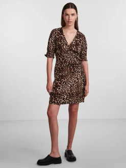 mekko, PCTALA 2/4 WRAP DRESS Ruskea Kuosi>Pieces