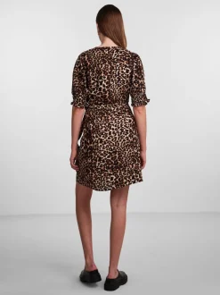 mekko, PCTALA 2/4 WRAP DRESS Ruskea Kuosi>Pieces