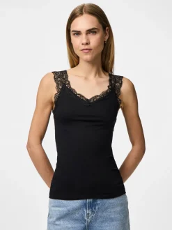 naisten toppi PCBARBERA LACE TOP JRS NOOS, musta>Pieces Discount