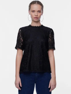 naisten toppi, PCOLLINE SS LACE TOP WVN>Pieces New