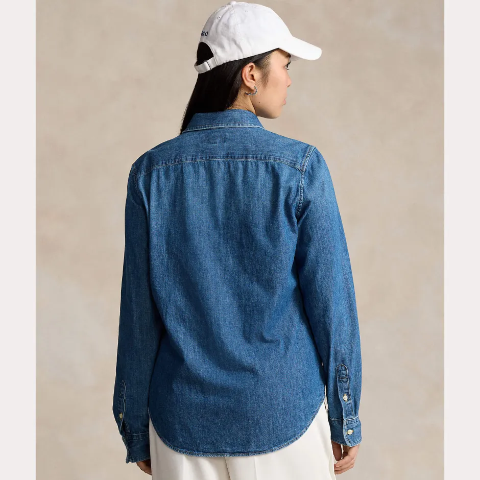 farkkupaita, LS CRLTE ST-LONG SLEEVE-BUTTON FRONT SHI Indigo>Polo Ralph Lauren