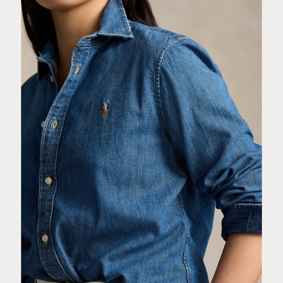 farkkupaita, LS CRLTE ST-LONG SLEEVE-BUTTON FRONT SHI Indigo>Polo Ralph Lauren