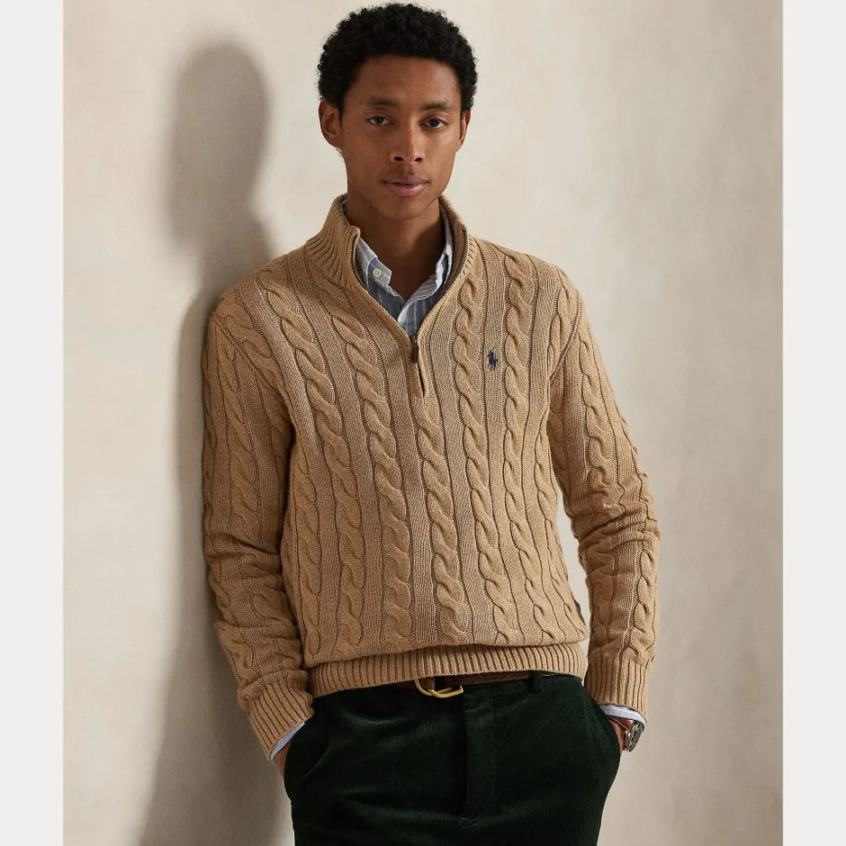 Miehet Neulepusero Cotton Cable LS Half Zip>Polo Ralph Lauren Best