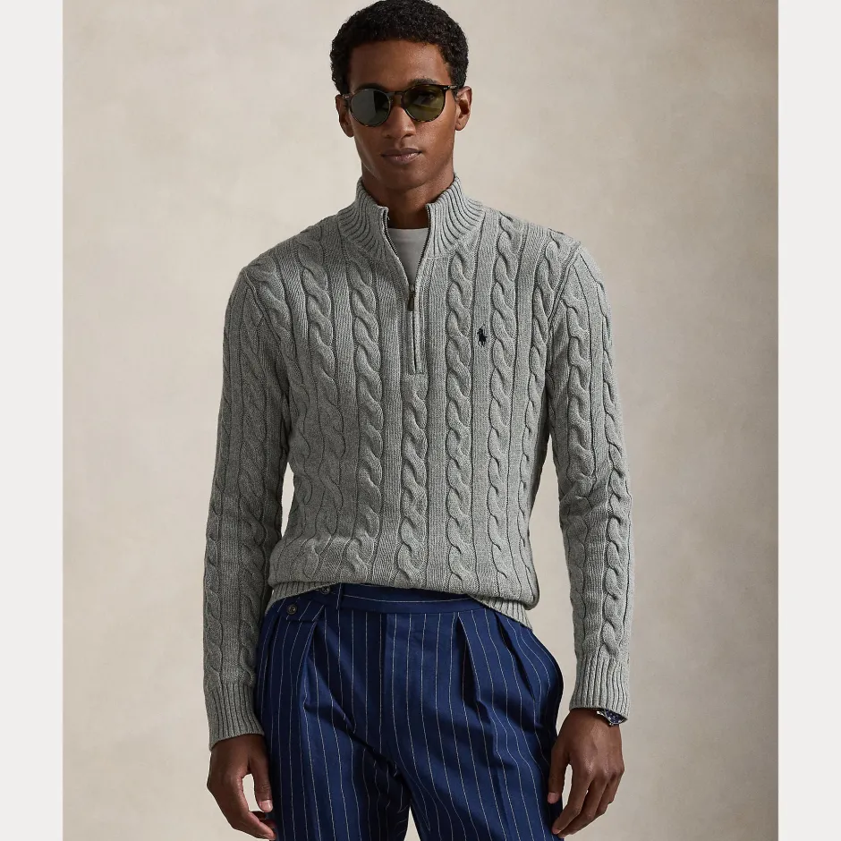 miesten neulepusero Cotton Cable LS Driver Half Zip Pullover,>Polo Ralph Lauren Online