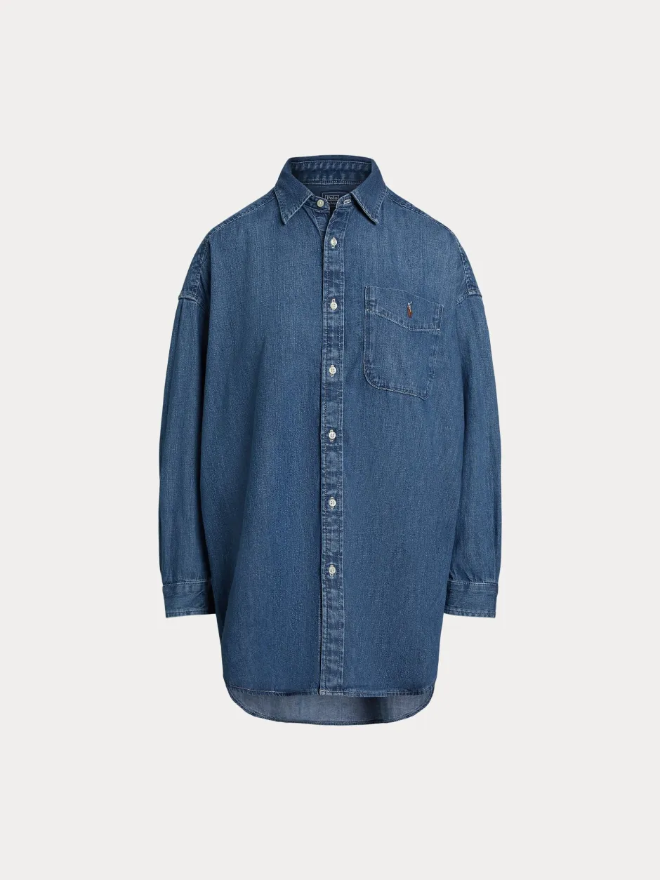 naisten farkkupaita, SMCK ST-LONG SLEEVE-BUTTON FRONT SHIRT Indigo>Polo Ralph Lauren