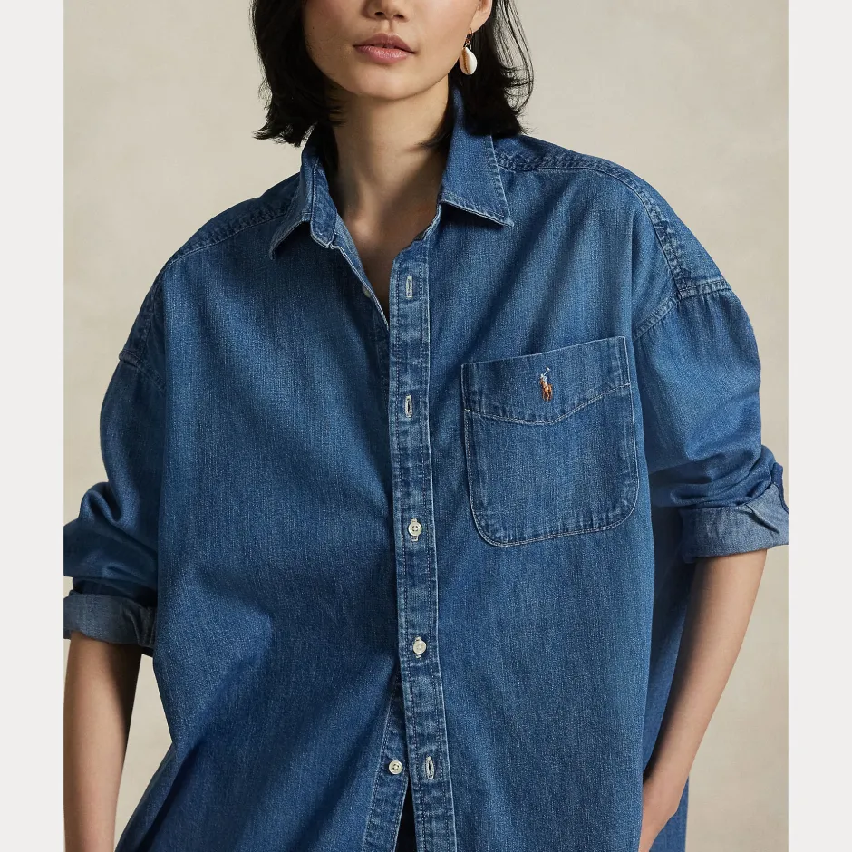 naisten farkkupaita, SMCK ST-LONG SLEEVE-BUTTON FRONT SHIRT Indigo>Polo Ralph Lauren