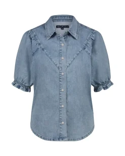 naisten pusero, VICTORIA BLOUSE LIGHT STONE Indigo>Red Button Outlet