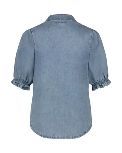 naisten pusero, VICTORIA BLOUSE LIGHT STONE Indigo>Red Button Outlet