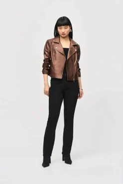 Naisten Takki, METALLIC FAUX LEATHER BIKER JACKET>Ribkoff New