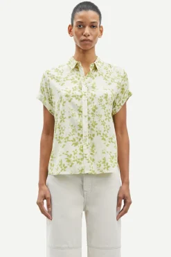 Samsoe and Samsoe, Naisten Lyhythihainen Kauluspaita, Majan Ss Shirt 9942 Vihreä Kuosi>Samsoe Samsoe Discount