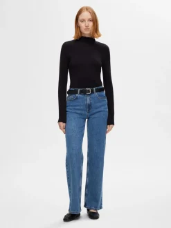 naisten farkut, SLFALICE HW WIDE LONG WING BLU JEANS Indigo>Selected Femme New