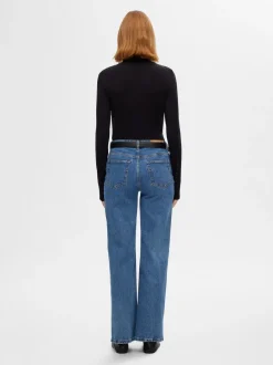 naisten farkut, SLFALICE HW WIDE LONG WING BLU JEANS Indigo>Selected Femme New