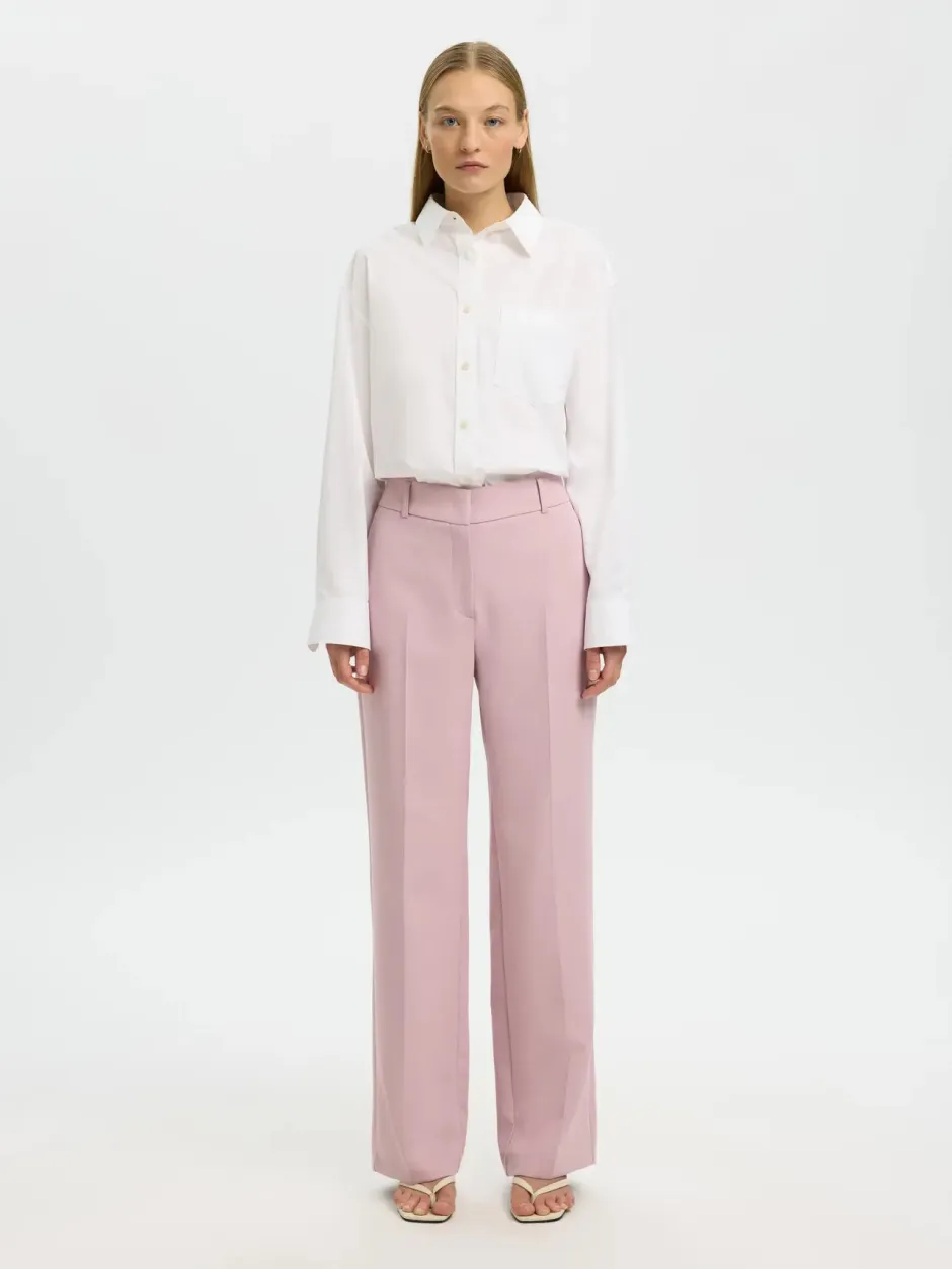 naisten housut AD-SLFRITA MW Wide Pant Mel, vaaleanpunainen>Selected Femme Discount