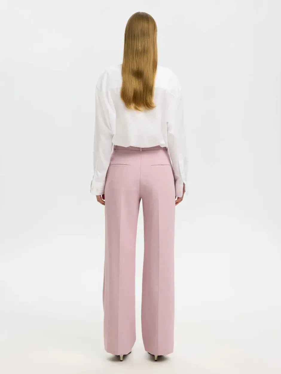 naisten housut AD-SLFRITA MW Wide Pant Mel, vaaleanpunainen>Selected Femme Discount