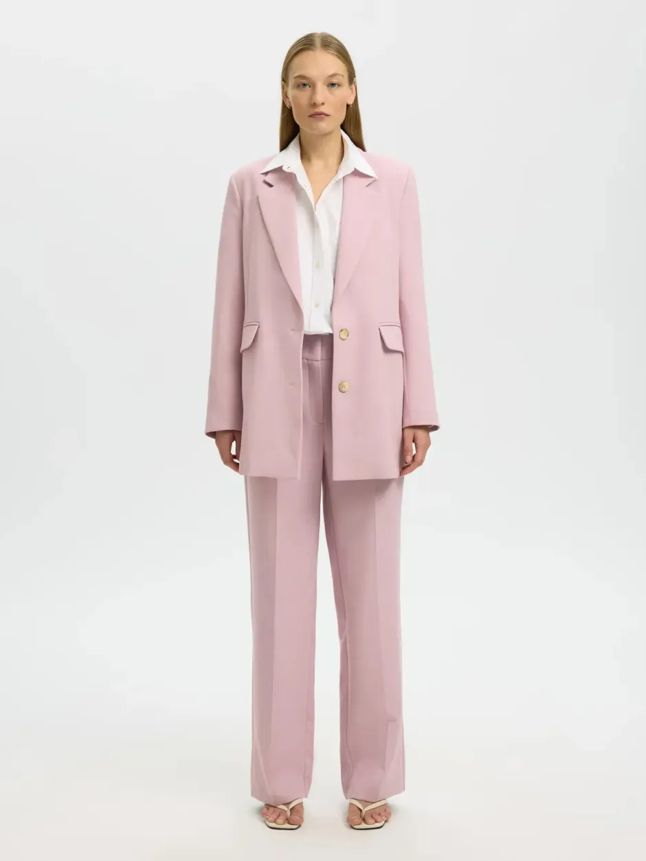 naisten housut AD-SLFRITA MW Wide Pant Mel, vaaleanpunainen>Selected Femme Discount