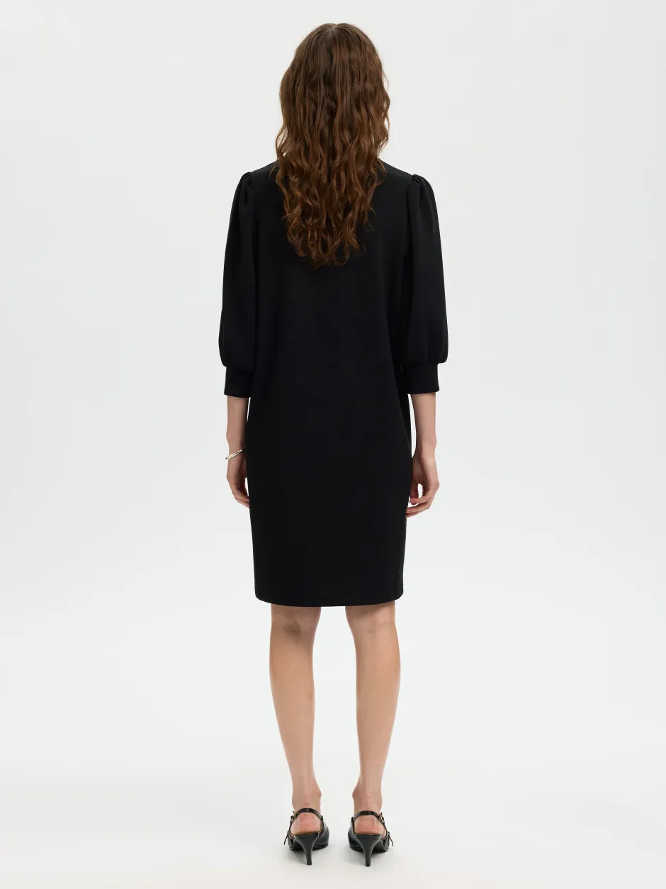 naisten mekko SLFTENNY 3/4 SHORT SWEAT DRESS NOOS, musta>Selected Femme Hot