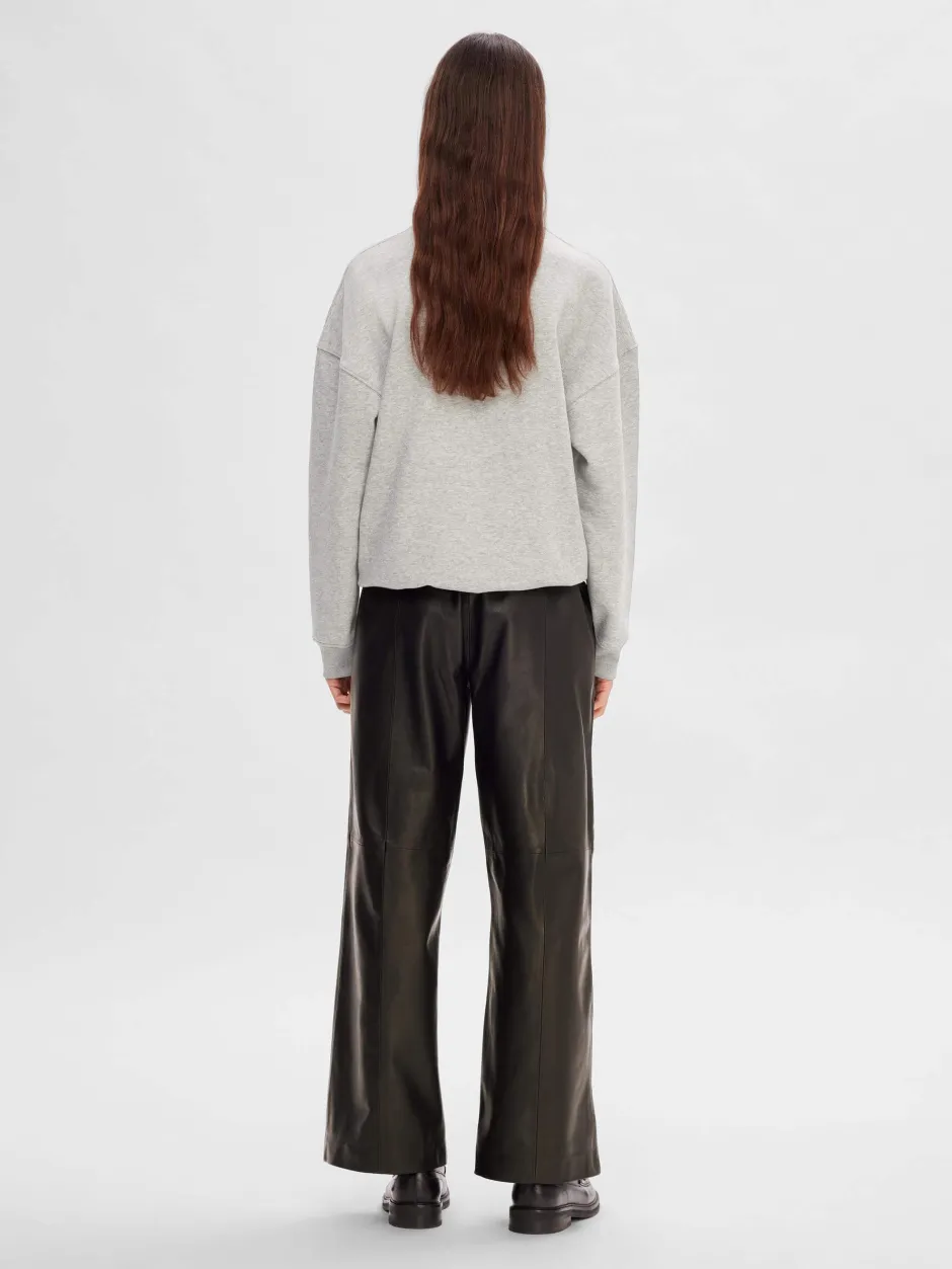 naisten nahkahousut, SLFFIANNA HW WIDE LEATHER PANT>Selected Femme Hot