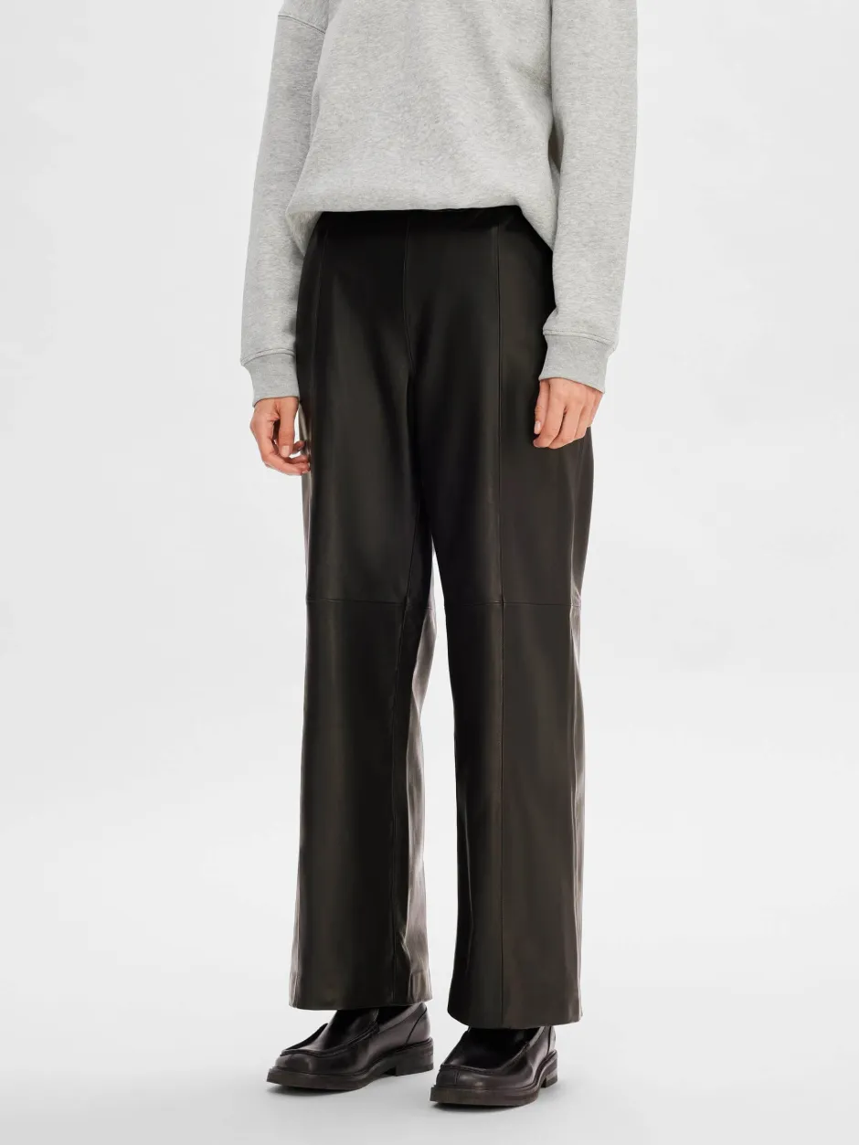 naisten nahkahousut, SLFFIANNA HW WIDE LEATHER PANT>Selected Femme Hot